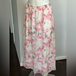 A new day Pink Floral Watercolor Spring Maxi Skirt NWT